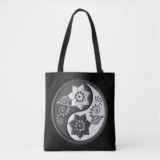 Black and Silver Floral Yin Yang トートバッグ