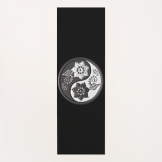 Black and Silver Floral Yin Yang ヨガマット