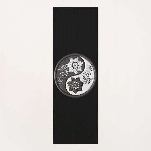 Black and Silver Floral Yin Yang ヨガマット (正面)