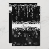 Black and Silver Glamパーティーテンプレート 招待状 (正面/裏面)