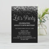 Black and Silver Glitter 30th Birthday Party 30 招待状 (スタンド正面)