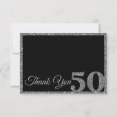 Black And Silver Glitter 50th Birthday Party Photo サンキューカード (裏面)