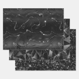 Black and Silver Glitter Geometric Patterns ラッピングペーパーシート