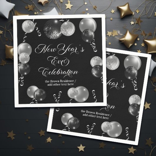 Black and Silver Glitter New Year's Eve Party  スタンダードカクテルナプキン