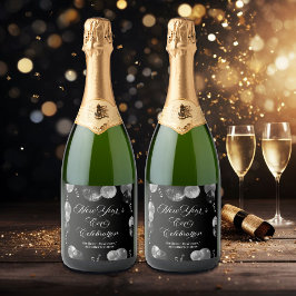 Black and Silver Glitter New Year's Eve Party  スパークリングワインラベル