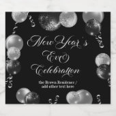 Black and Silver Glitter New Year's Eve Party スパークリングワインラベル (シングルラベル)