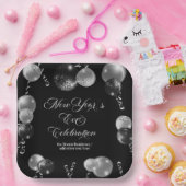 Black and Silver Glitter New Year's Eve Party  ペーパープレート (パーティー)