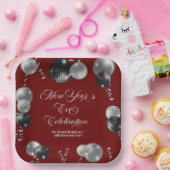 Black and Silver Glitter New Year's Eve Party  ペーパープレート (パーティー)