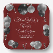 Black and Silver Glitter New Year's Eve Party  ペーパープレート (正面)