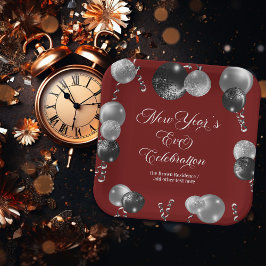 Black and Silver Glitter New Year's Eve Party  ペーパープレート