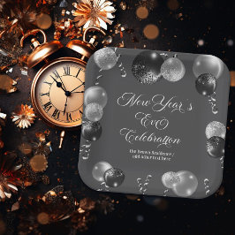 Black and Silver Glitter New Year's Eve Party  ペーパープレート