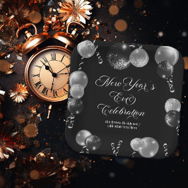 Black and Silver Glitter New Year's Eve Party  ペーパープレート