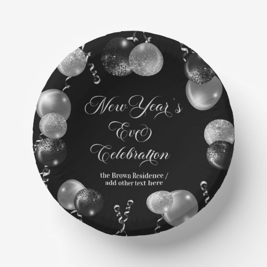 Black and Silver Glitter New Year's Eve Party  ペーパーボウル (正面)