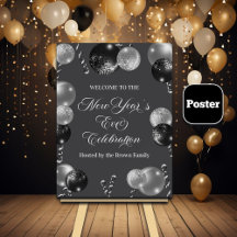 Black and Silver Glitter New Year's Eve Party 