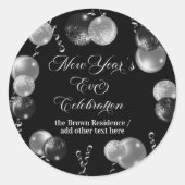 Black and Silver Glitter New Year's Eve Party  ラウンドシール (正面)
