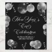 Black and Silver Glitter New Year's Eve Party  ワインラベル (シングルラベル)
