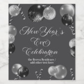 Black and Silver Glitter New Year's Eve Party  ワインラベル (シングルラベル)