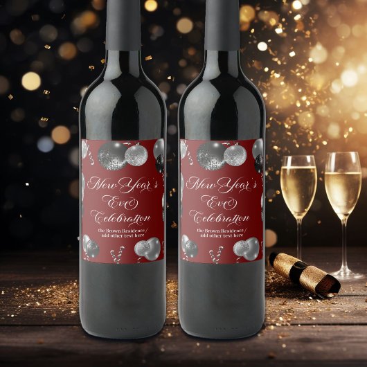 Black and Silver Glitter New Year's Eve Party  ワインラベル