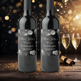 Black and Silver Glitter New Year's Eve Party  ワインラベル
