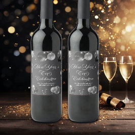 Black and Silver Glitter New Year's Eve Party  ワインラベル