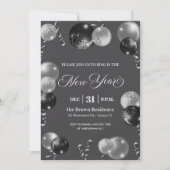 Black and Silver Glitter New Year's Eve Party 招待状 (正面)
