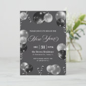 Black and Silver Glitter New Year's Eve Party 招待状 (スタンド正面)