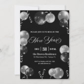 Black and Silver Glitter New Year's Eve Party  招待状 (正面)