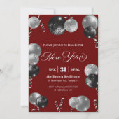 Black and Silver Glitter New Year's Eve Party 招待状 (正面)