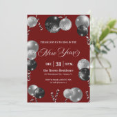 Black and Silver Glitter New Year's Eve Party 招待状 (スタンド正面)