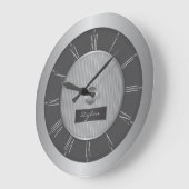 Black and silver grey steel ラージ壁時計 (傾斜)
