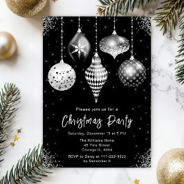 Black and Silver Ornaments Christmas Party 招待状