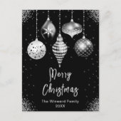 Black and Silver Ornaments Merry Christmas シーズンポストカード (正面)