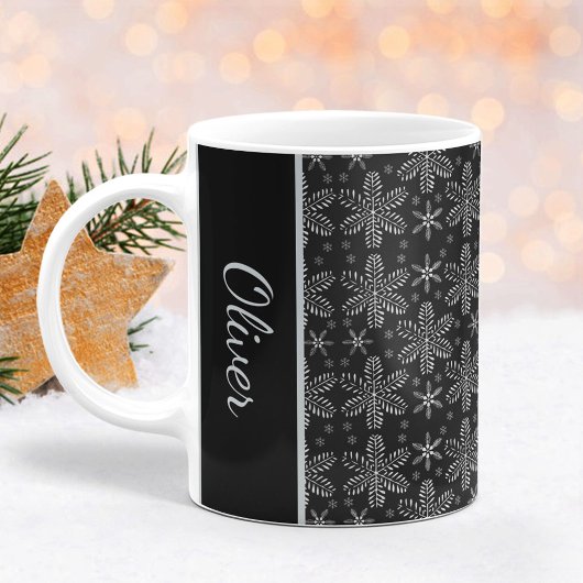 Black and Silver Snowflakes Christmas Mug コーヒーマグカップ