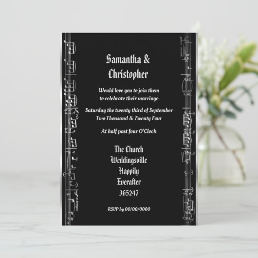 Black and silver wedding photo invitation 招待状 (スタンド正面)
