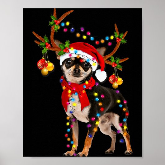 Black And Tan Chihuahua Gorgeous Reindeer Christma ポスター (正面)