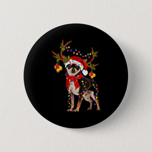Black And Tan Chihuahua Gorgeous Reindeer Christma 缶バッジ (正面)