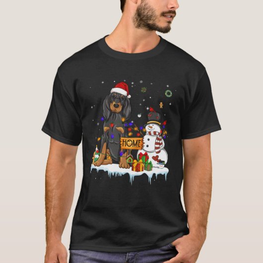 Black And Tan Coonhound Dog With Santa Hat Christm Tシャツ (正面)