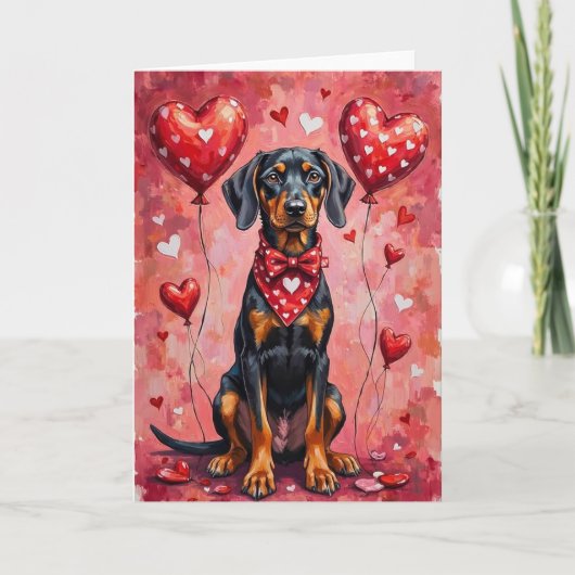 Black and Tan Coonhound Valentine Dog カード (正面)