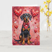 Black and Tan Coonhound Valentine Dog カード (黄色い花)