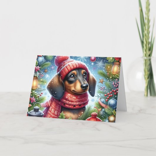 Black and Tan Dachshund Christmas シーズンカード (正面)