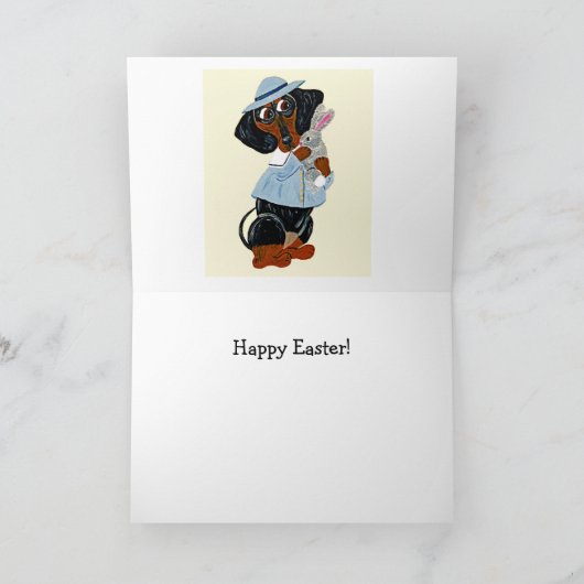 Black and Tan Dachshund Easter Bunny Card カード (内部)