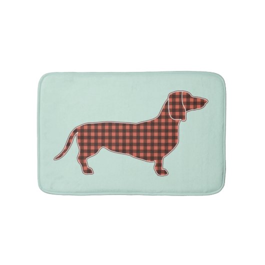 Black and Tan Gingham Dachshund Mint Green バスマット (正面)