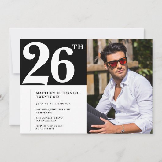 Black and White 26th birthday Invitations 招待状 (正面)