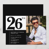 Black and White 26th Birthday Invitations Photo 招待状 (正面/裏面)