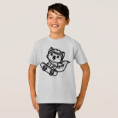 BLACK AND WHITE #28 - スケートボードで遊ぶキツネ Tシャツ (正面フル)