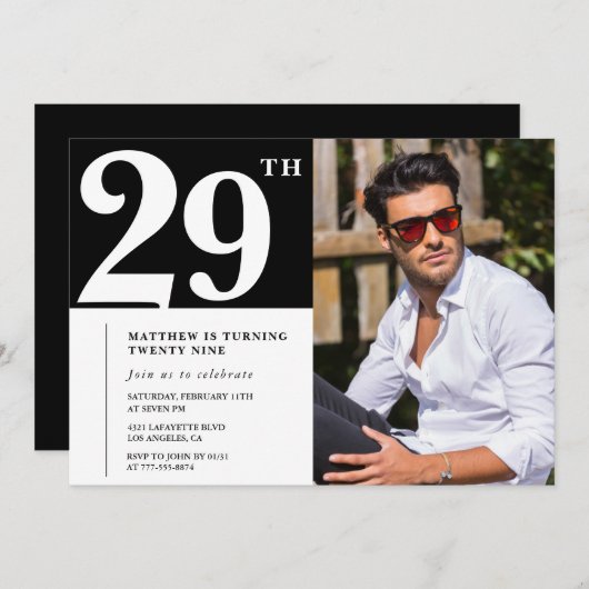 Black and White 29th birthday Invitations 招待状 (正面/裏面)