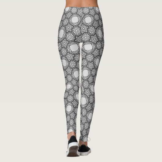 Black and White 3D Geometric Abstract Leggings - I レギンス (裏面)