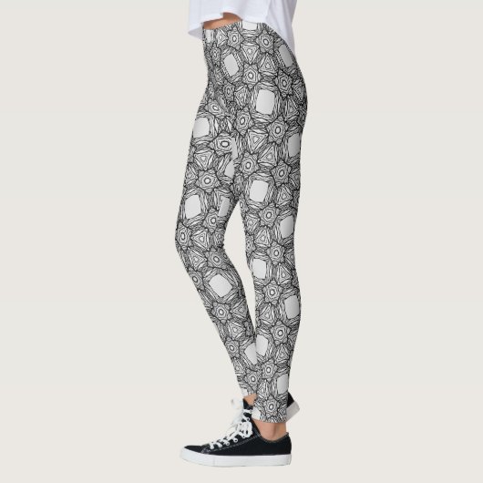 Black and White 3D Geometric Abstract Leggings - I レギンス (左)
