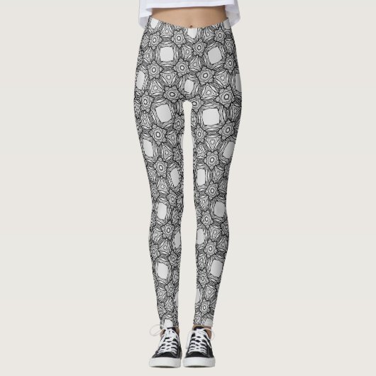Black and White 3D Geometric Abstract Leggings - I レギンス (正面)
