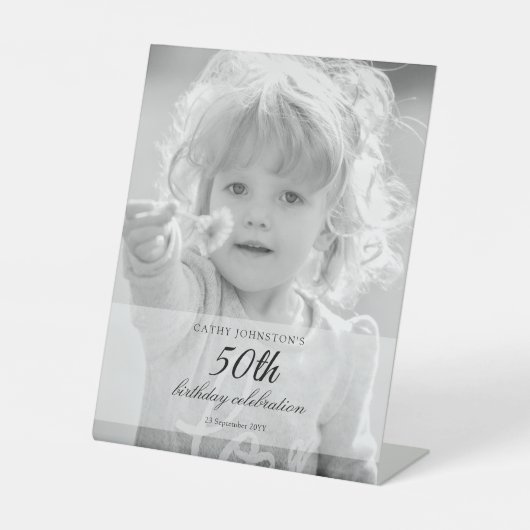 Black and White 50th Birthday Tabletop 台座サイン (正面)